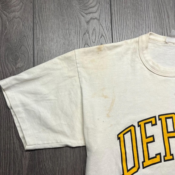 Vintage Depauw University 1980s White T Shirt Medium Single Stitch Spell Out - Picture 3 of 10